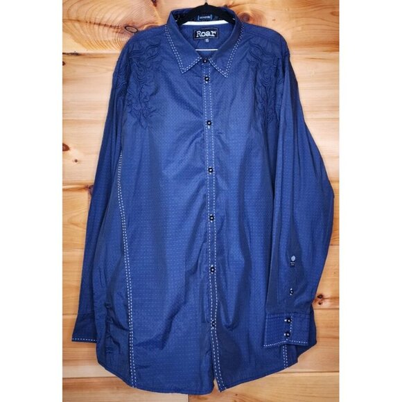 ROAR Men's size 4X Blue Long Sleeve Button Up Embroidered Dress Shirt - Picture 1 of 16